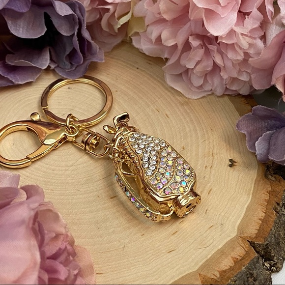 Silver & Iridescent Crystal Golf Bag Keychain Charm - Picture 8 of 16